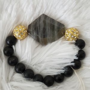 Lenora Dame Handmade Black, Cluster/Gold, Gray Bracelet